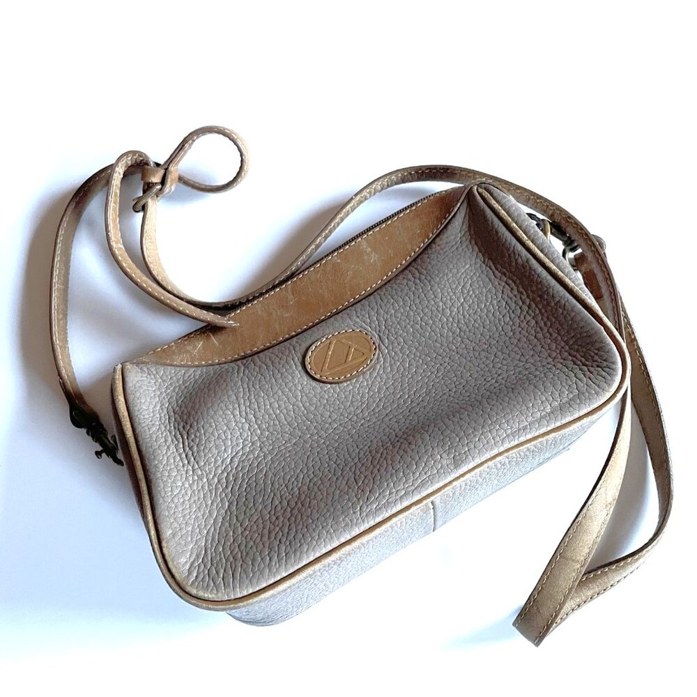 Vtg Liz Claiborne Pebbled Leather Crossbody Bag - Mushroom Taupe Grey - Picture 2 of 14